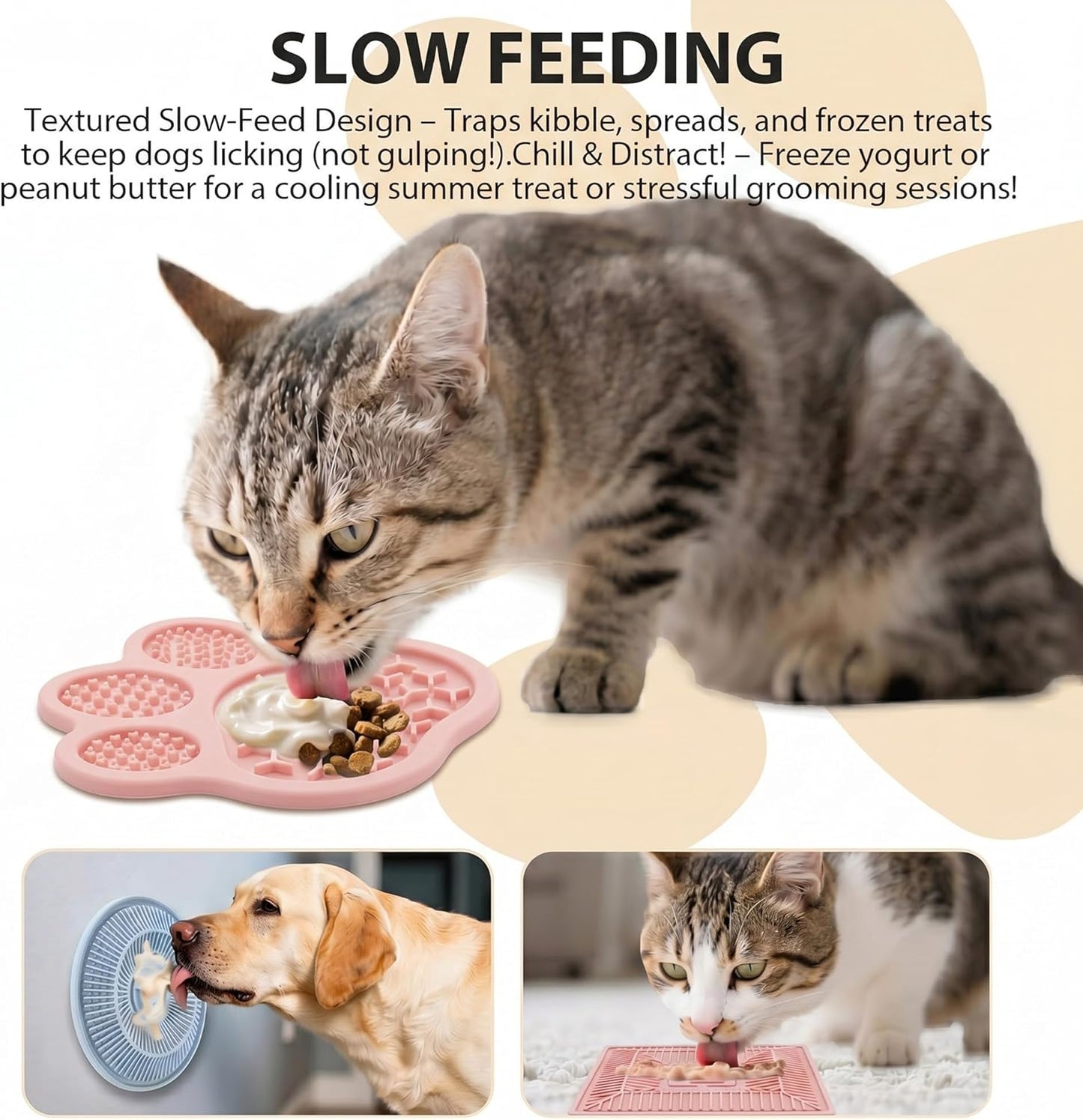Lick Mat for Dogs and Cats, Slow Feeder Mats with Suction Cups - Bathing, Grooming and Training, Anxiety Relief Feeding Pad,Dishwasher-Safe Yellow