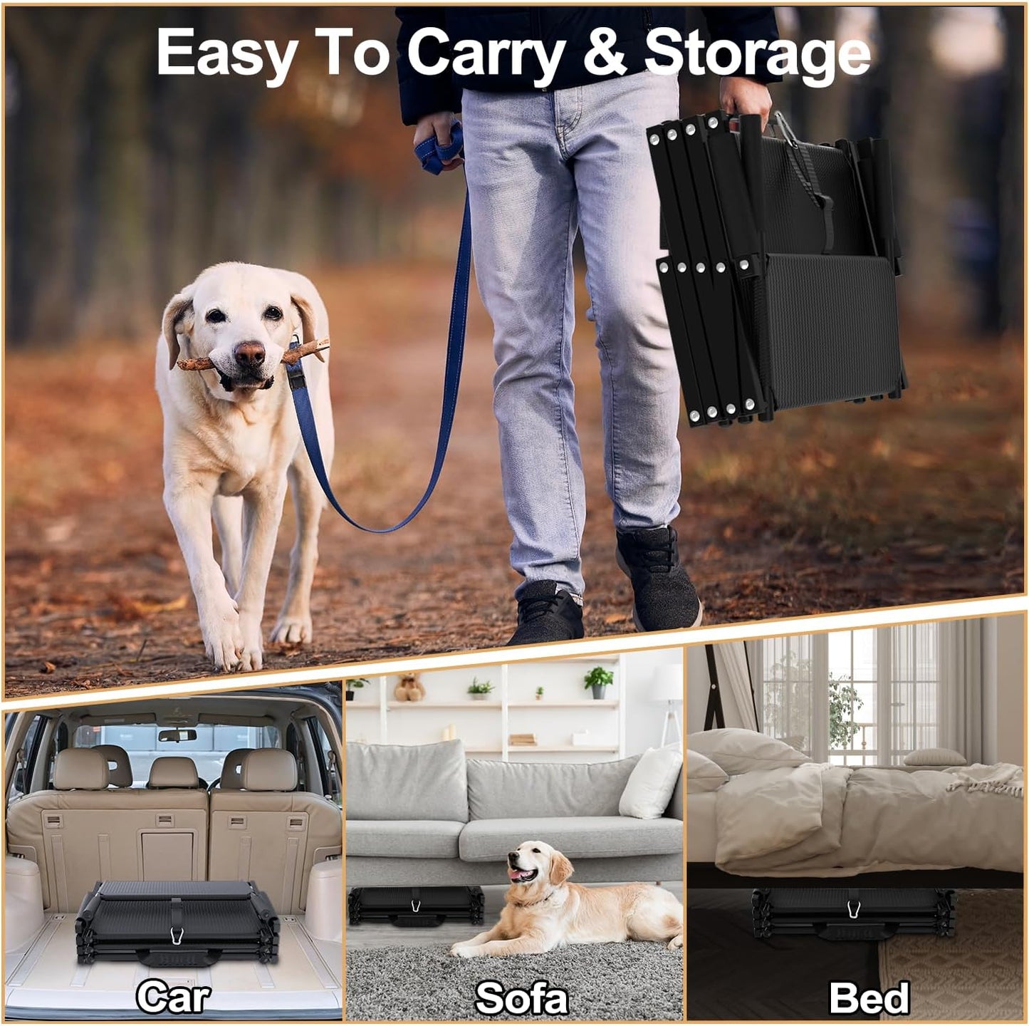 Extra Wide 5 Steps Dog Stairs for Large Dogs, Foldable DogRamp for Car with Non-Slip Surface, Pet Stairs DogStairs for car, Dog Steps for Cars, SUV, High Beds, Truck, Supports up to 250 lbs