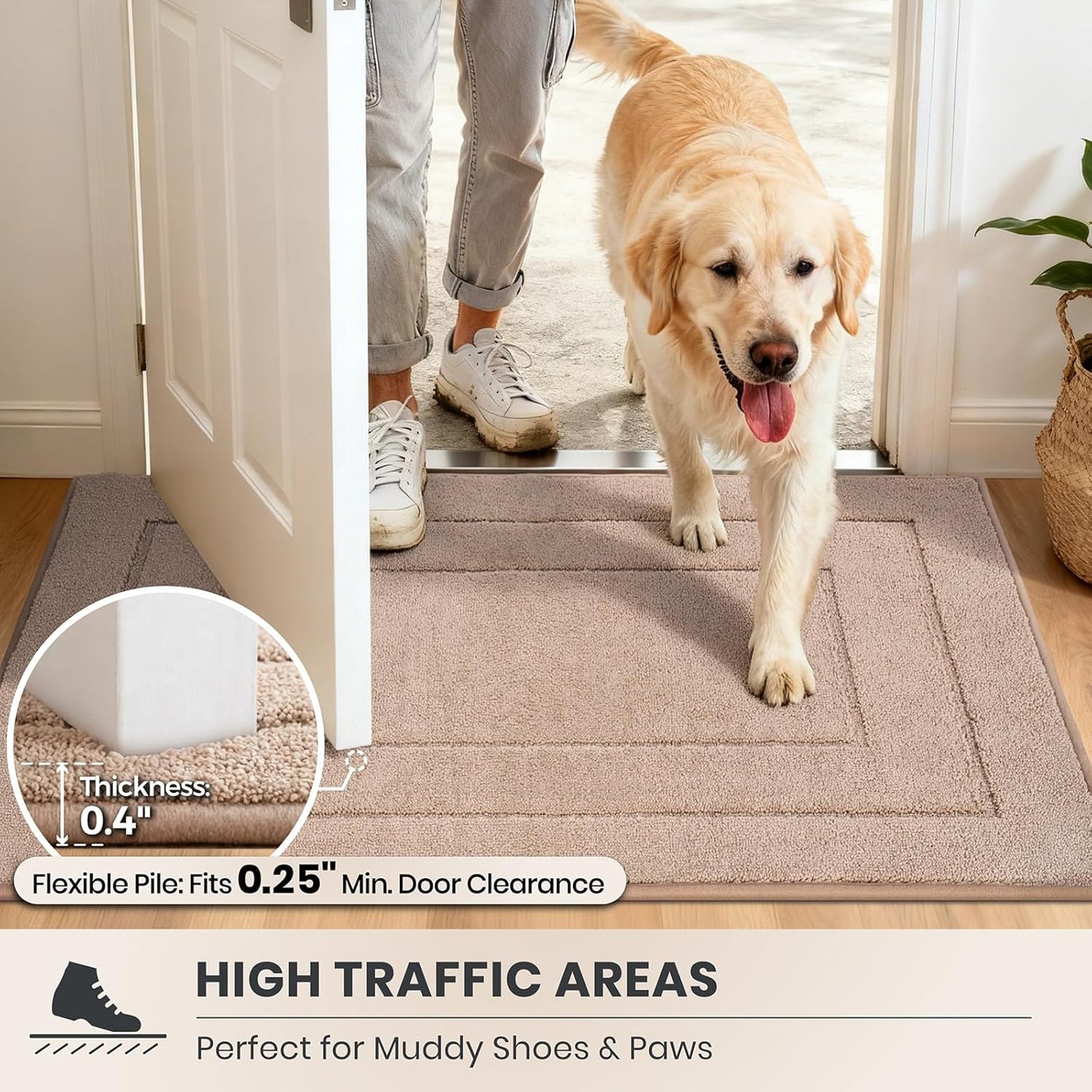 PURRUGS Dirt Trapping Door Mat 32" x 47", Non-Slip/Skid Machine Washable Entryway Rug, Dog Doormat, Super Absorbent Welcome Mat for Muddy Wet Shoes and Paws, Grayish Brown