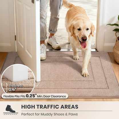 PURRUGS Dirt Trapping Door Mat 32" x 47", Non-Slip/Skid Machine Washable Entryway Rug, Dog Doormat, Super Absorbent Welcome Mat for Muddy Wet Shoes and Paws, Grayish Brown