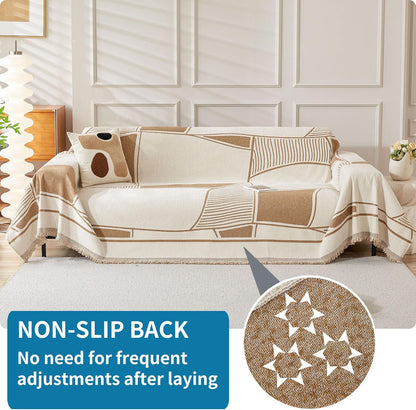 HAOMAIJIA Non Slip Couch Cover Sofa Covers for 3 Cushion Couch Washable sectional Couch Covers for Dogs pet Furniture Protector Couch Cover Blanket for Living Room (Off White, 91"x134")