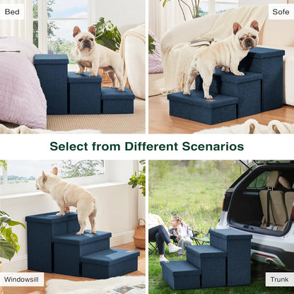 Love's cabin Dog Stairs with Storage 13" H, Foldable Pet Stairs for Small Medium or Large Dogs, Cat Puppy Steps Ramp with Zip up to 150 lbs, Solid Grey, 2 Steps