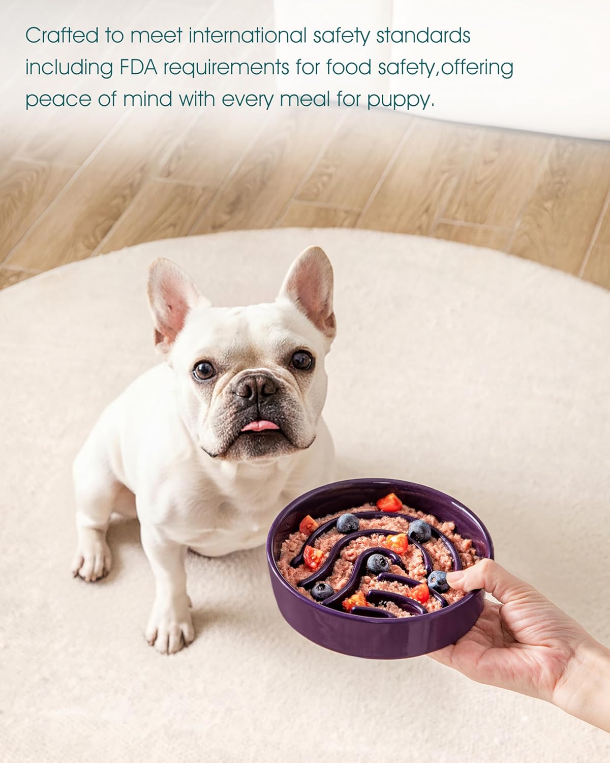 vancasso Slow Feeder Dog Bowl, 1.5 Cup Ceramic Slow Feeding Food Dish for Small and Medium Breed, Puzzle Dog Food Bowl for Fast Eater, Pink