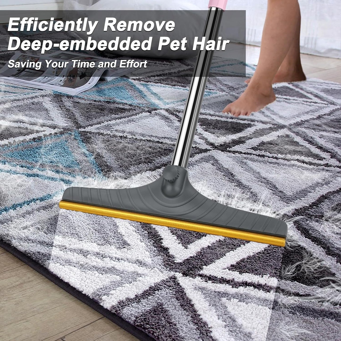 B-Land Carpet Rake for Pet Hair Removal, Reusable Pet Hair Remover with 60” Adjustable Long Handle, Carpet Scraper Broom Dog Cat Hair Remover Tool Fur Sweeper for Rugs, Mats