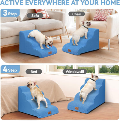 Zerbuger Dog Ramp and Stair for Bed 16" H-20 H,3-Step Cat Stair for Sofa and Chair,4-Step Dog Ramp for High Bed and Window,Durable Nonslip Fabric Cover for Indoor (Coffee-16 H, Pet Friendly, 3)