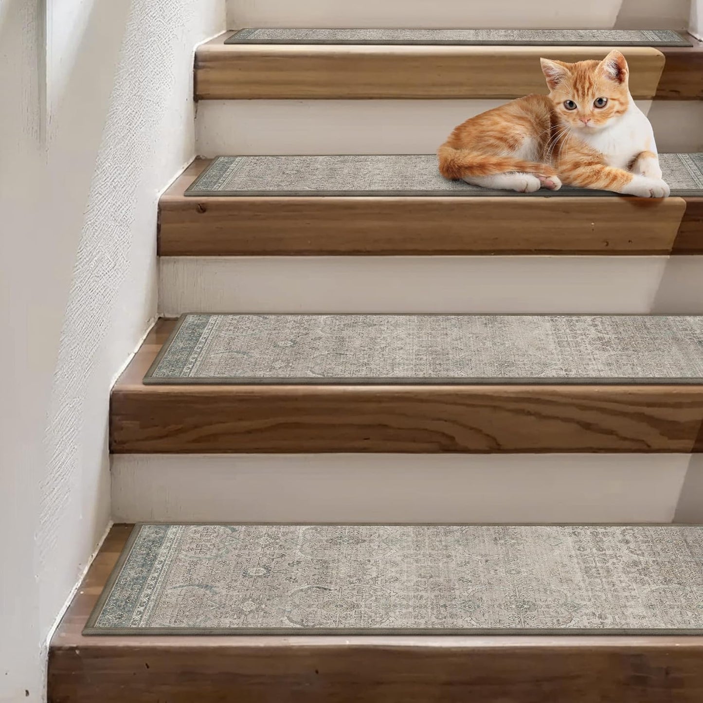 sarben Non Slip Stair Treads for Wooden Steps 15PCS - 8"x30" Indoor Safety Carpet, Edging Mats with TPE Adhesive Backing, Pet and Elderly Friendly Stair Rugs (Taupe) - Colors A