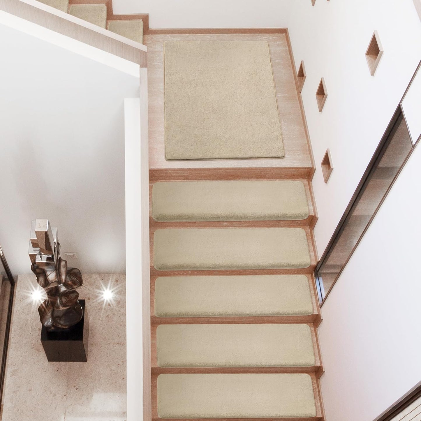PURE ERA Carpet Stair Treads Ultra Plush 9.5" X 30"Soft Bullnose Indoor Stair Protectors Pet-Friendly Non-Slip Skid Resistant Tape Free Washable Reusable(14 Pieces, Cream Gray)