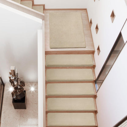 PURE ERA Carpet Stair Treads Ultra Plush 9.5" X 30"Soft Bullnose Indoor Stair Protectors Pet-Friendly Non-Slip Skid Resistant Tape Free Washable Reusable(14 Pieces, Cream Gray)