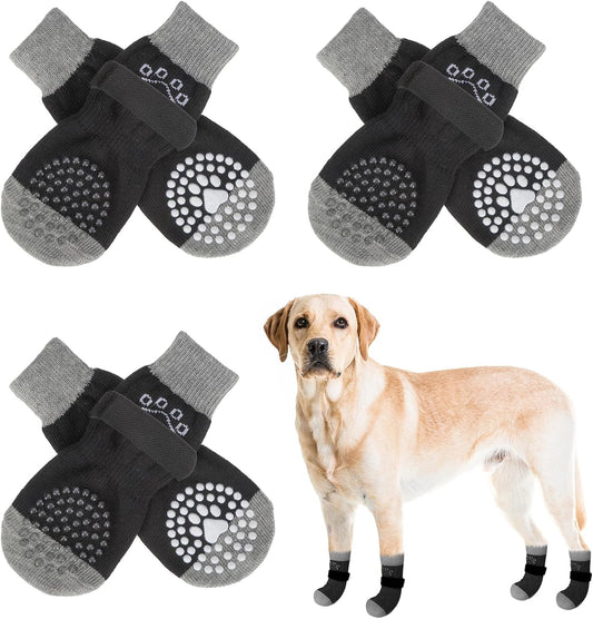 SCENEREAL 6Pcs Anti Slip Dog Socks to Prevent Licking Paws for Hot/Cold Pavement, Dog Grippy Socks for Hardwood Floors, Dog Shoes for Boots & Paw Protectors for Puppy Small Medium Large Senior Dogs