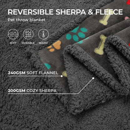 Luciphia Waterproof Pet Blankets for Couch Sofa Bed Cover Cat Liquid Pee Proof Washable Soft Fluffy Large Dog Blanket Reversible Furniture Protection Puppy Grey Paw Thicken Small（40" x 28"）