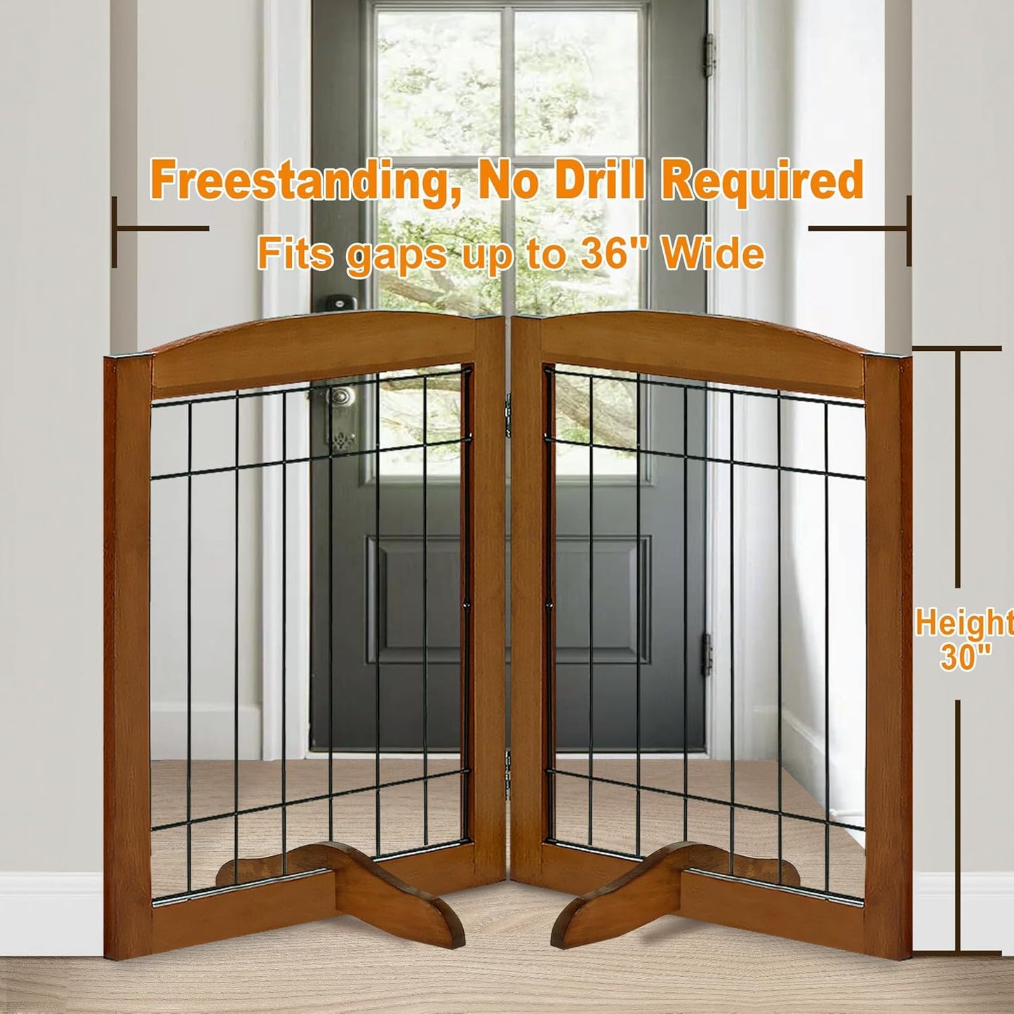 LZRS 2-Panel Freestanding Foldable Wood Dog Gate – Solid Wood & Steel Wire, Chew-Resistant Pet Barrier for Indoor Use, Ideal for Small to Medium Dogs, White