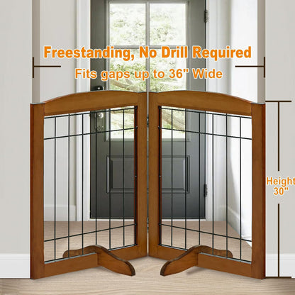 LZRS 2-Panel Freestanding Foldable Wood Dog Gate – Solid Wood & Steel Wire, Chew-Resistant Pet Barrier for Indoor Use, Ideal for Small to Medium Dogs, White