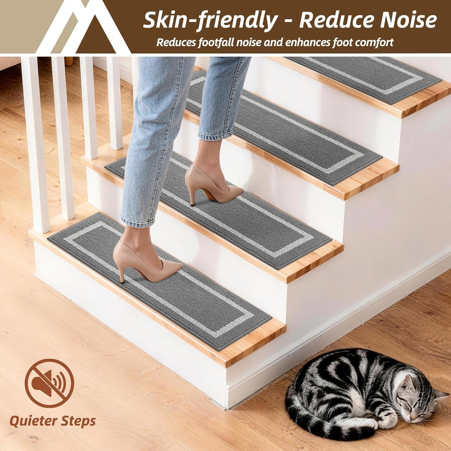 COSY HOMEER Soft Stair Treads Non-Slip Carpet Mat 28inX9in Indoor Stair Runners for Wooden Steps,Stair Rugs for Kids and Dogs, 100% Polyester TPE Backing 4pcs,Beige
