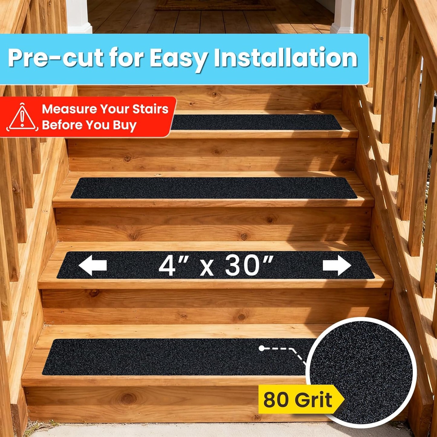 LifeGrip Stair Treads Non-Slip (15PCS), Anti Slip Transparent Stair Treads Tape for Indoor Wooden Step (4"X30"X15P-Treads)