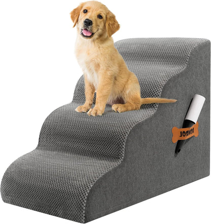 Dog Stairs, Romrol Dog Steps Ramp for High Bed and Couch, Dogs Ramp with Durable Non-Slip Waterproof Fabric Cover, Pet Stairs for Small Dogs and Cats or Pets Joints, 4-Tiers,Grey