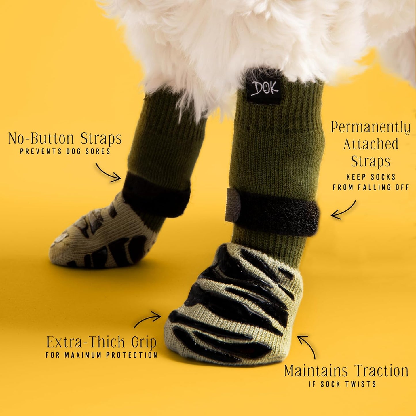 DOK TigerToes Premium Non-Slip Dog Socks for Hardwood Floors - Extra-Thick Grip that Works Even When Twisted - Prevents Licking, Slipping, and Great for Dog Paw Protection (Breezy Blue, Large)