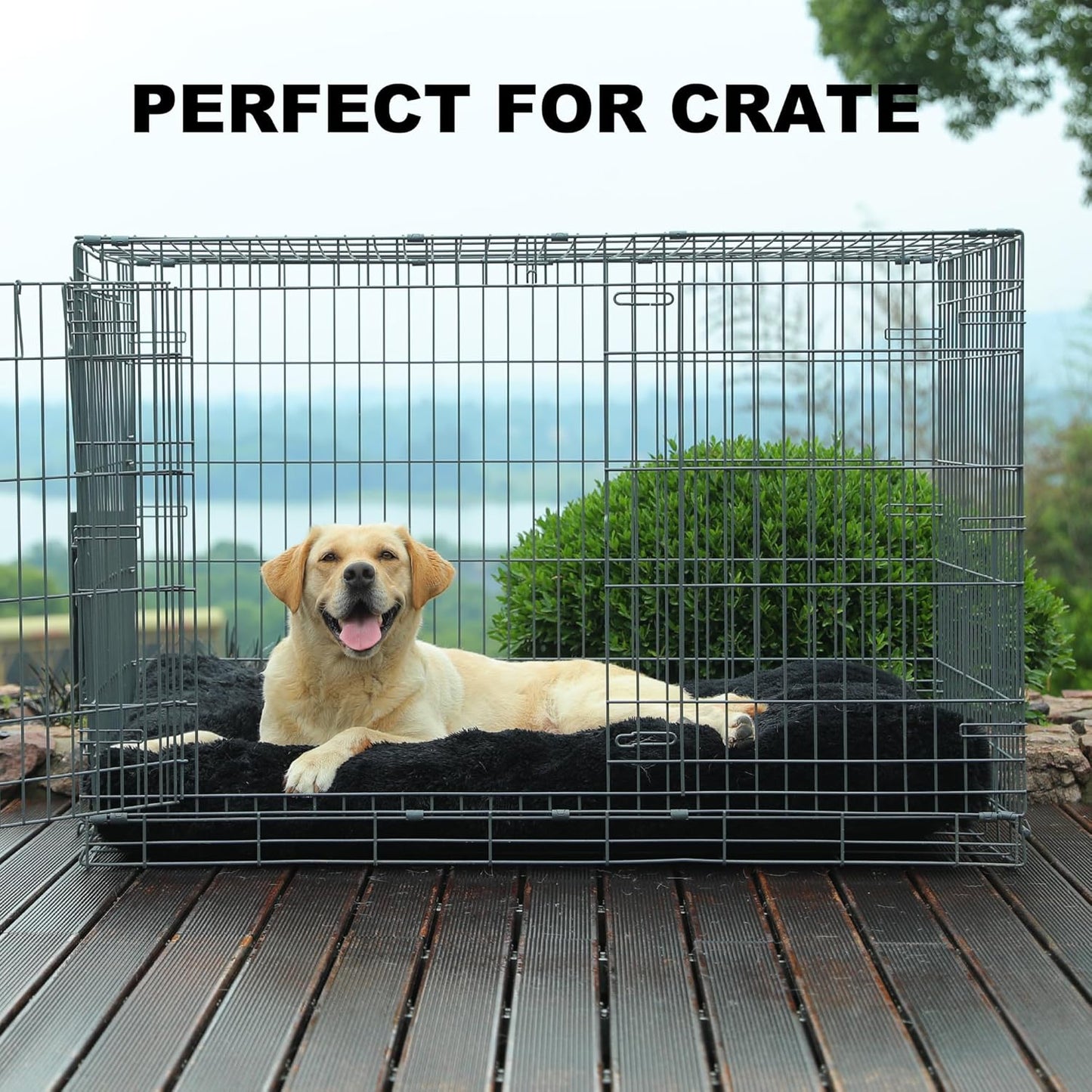 Bedfolks Waterproof Dog Crate Bed, Plush With Removable Washable Cover, Faux Fur Crate Pad for Medium Dogs, Fluffy Kennel 29"x21", Dark Grey