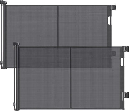 96 Inch Wide Reinforced Retractable Baby Gate with Support Rods, Extra Long Dog Gate Retractable Gate Outdoor Gates for Decks, Prevent Crawling Under Extra Long Baby Gates for Large Openings, Black
