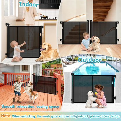 160 Inch Retractable Baby Gates Extra Wide, 42 Inch Extra Tall Retractable Gate, 13 FT Reinforced Retractable Dog Gate with Reinforcement Rod to Prevent Crawling Through, for Doorways, Stairs, Hallway