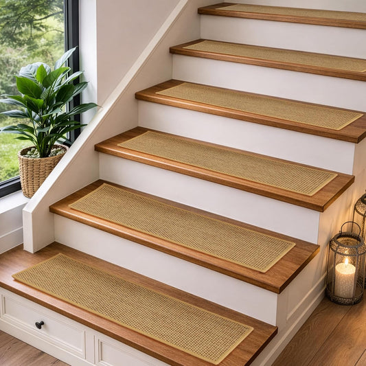 15PC Non Slip Stair-Treads, 3D Peel and Stick Stair Treads for Wooden Steps Indoor | Stair-Carpet Treads Washable Reusable Adhesive | carpet for stairs Stair-Runner Rugs for Kids and Dogs 9"x28" Beige
