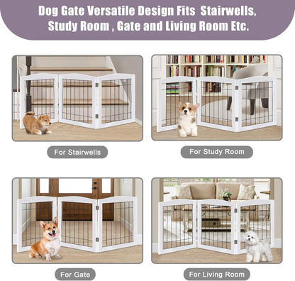 LZRS 2-Panel Freestanding Foldable Wood Dog Gate – Solid Wood & Steel Wire, Chew-Resistant Pet Barrier for Indoor Use, Ideal for Small to Medium Dogs, White