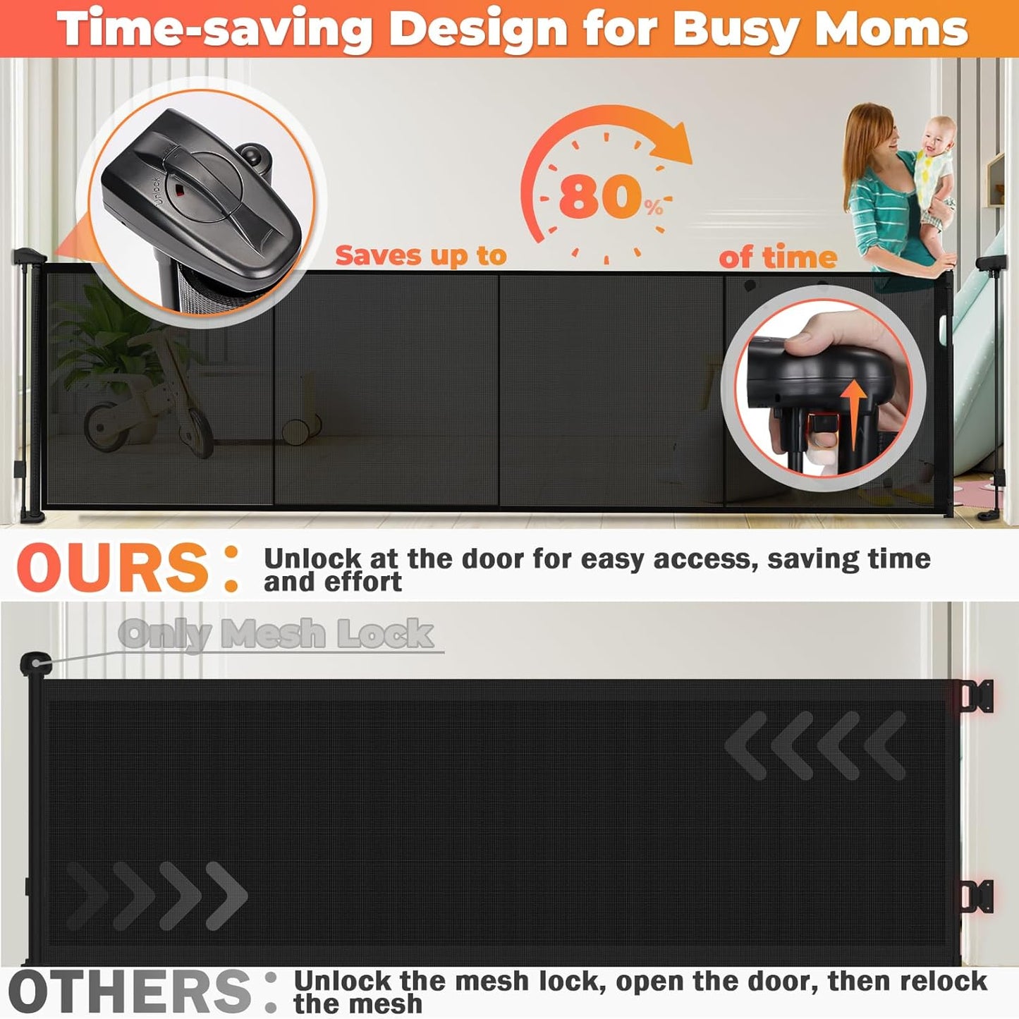 19.7ft Retractable Baby Gates Dog Gate - 236" Extra Wide Expandable Child Safety Gate,37" Tall Toddler Pet Mesh Gate with Reinforced Strips for Doorways,Stairs,Hallways,Outdoor & Indoor Large Openings