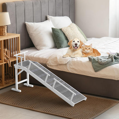 Onelike Wooden Dog Ramp for Bed with Removable Side Rail and Non-Slip Carpet, Stable Pet Ramp Stair for Couch Sofa for Small & Large & Senior Dogs, 74" Long Ramp Brown