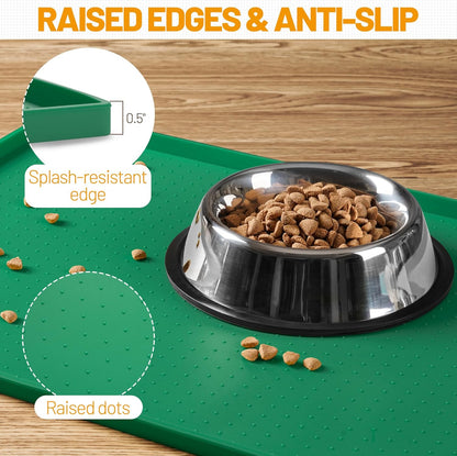 Hubulk Dog Feeding Mat,100% Waterproof Food Grade Silicone Pet Food and Water Bowl Placemat,Dishwasher, High Raised Edge to Prevent Spills,Nonslip Tray to Stop Messes on Floor (19"x12"x0.5", Grey)