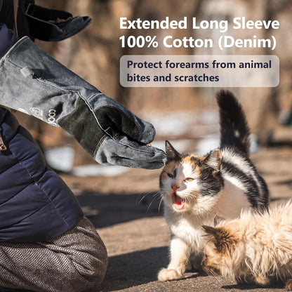 COOLJOB Bite Proof Animal Handling Gloves, Cowhide Leather with Kevlar Stitching for Cat Grooming, Dog Training, 16/22”