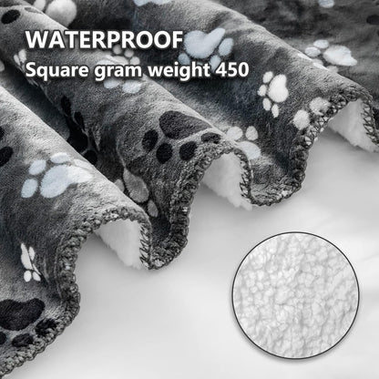 Waterproof Dog Blanket, Pattern Printing Super Soft Warm Fluffy Facecloth Sofa Car Bed Protector, Urine Proof Washable Outdoor Pet Blanket for Puppy Large Dogs & Cats(paw & Bone80*60)