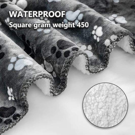 Waterproof Dog Blanket, Pattern Printing Super Soft Warm Fluffy Facecloth Sofa Car Bed Protector, Urine Proof Washable Outdoor Pet Blanket for Puppy Large Dogs & Cats(paw & Bone80*60)