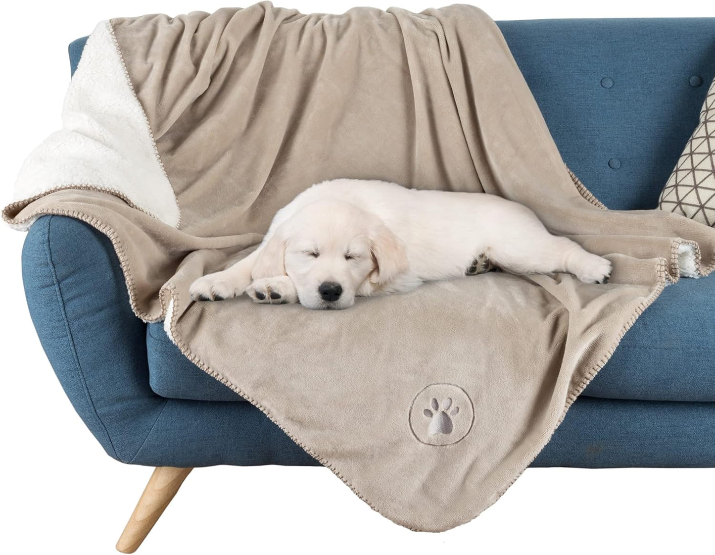 Waterproof Pet Blanket - 50x60-Inch Reversible Sherpa Fleece Throw Protects Couches, Cars, and Beds from Spills, Stains, and Fur by PETMAKER (Gray)