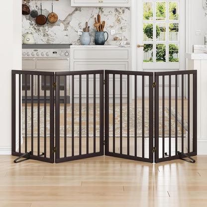 Dog Gate 32" Tall Foldable Dog Gate for Doorways Freestanding Pet Gate for Dogs Indoor (Walnut, 3 Panel)