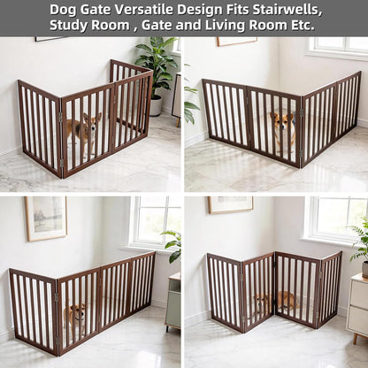 Dog Gate Indoor, Freestanding Dog Fence for The House, Doorways, Hallways,or Stairs,Pet Gate Foldable Wooden,Expandable 24" Height 3 Panels,White