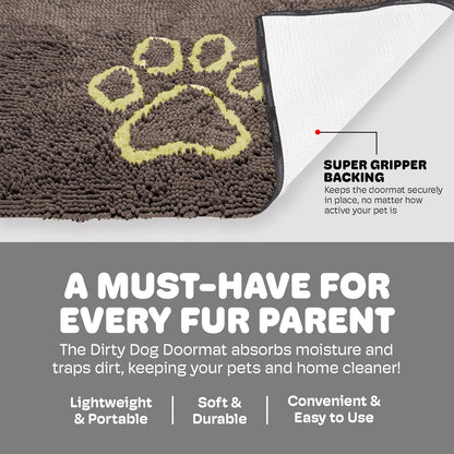 Dog Gone Smart Dirty Dog Doormat - Fast Drying Rug with Super Gripper Backing for Clean Floors - Super Absorbent and Machine Washable Mat for Muddy Paws - Grey