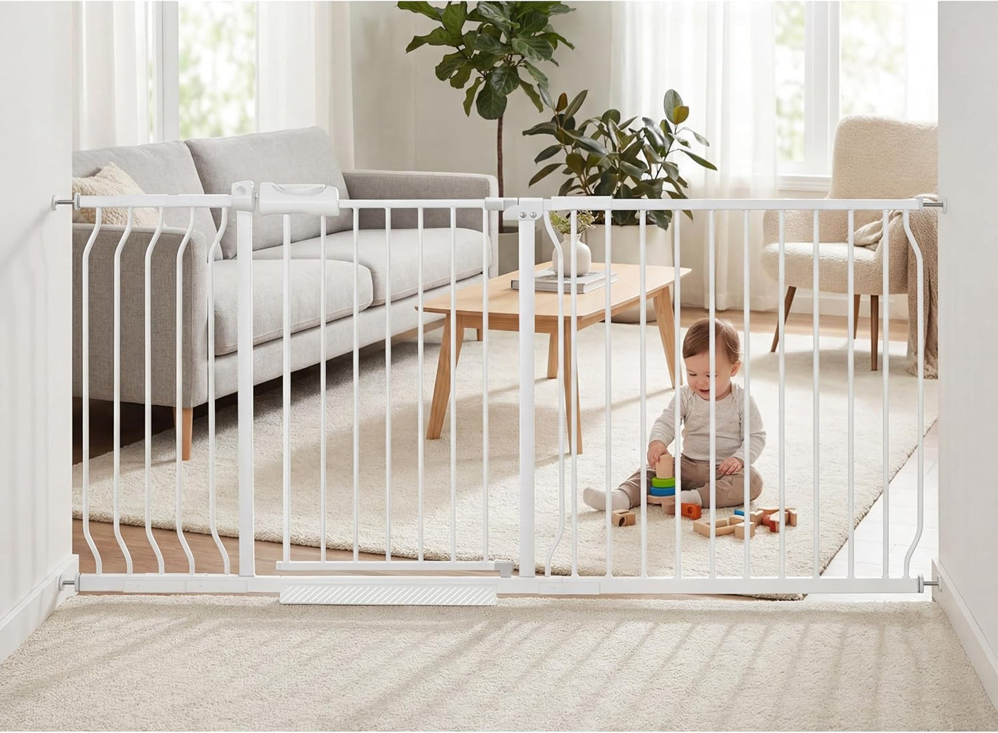 Extra Wide Baby Gate Tension Indoor Safety Gates Black Metal Large Pressure Mounted Pet Gate Walk Through Long Safety Dog Gate for The House Doorways Stairs (62.2"-66.93"/158-170CM, Black)