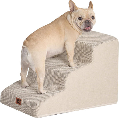EHEYCIGA Curved Dog Stairs Ramp for High Beds 19.7" H, 4-Step Dog Steps for Small Dogs and Cats, Pet Stairs for High Bed Climbing, Non-Slip Balanced Pet Step Indoor, Grey