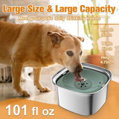 Decflow 3L Dog Water Bowl, Slow Water Bowl for Dogs, No Spill Water Bowl for Dogs, Spill Proof, No Splash Dog Water Bowl, Stainless Steel Slobber Stopper Water Bowl for Messy Drinkers