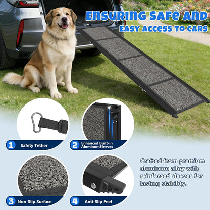 Dog Ramp for Car 71" L x 17" W, Foldable Pet Ramp for Large Dogs with Non-Slip Rug Surface, Portable Dog Car Ramp for SUV, Truck & Vehicle, Heavy-Duty Aluminum Pet Loading Ramp Supports 250 lbs