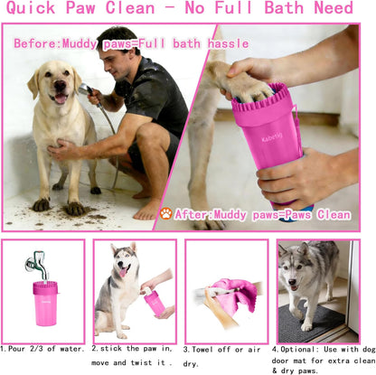 Dog Paw Cleaner Kit for L/XL Dogs - Quick Clean No Full Bath, 2-in-1 Paw Wash Cup with Detachable Silicone Brush Head, Includes Bath Brush & 3 Absorbent Towels, Blue