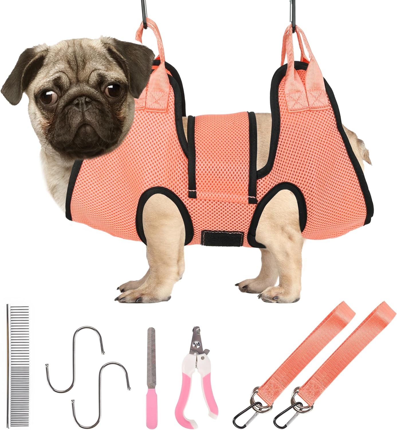 PatiencET Dog Grooming Hammock, Pet Grooming Hammock for Cats & Dogs with Security Strap, Dog Sling for Nail Trimming with Nail Clippers/Trimmer, Nail File, Pet Comb(Pink S)