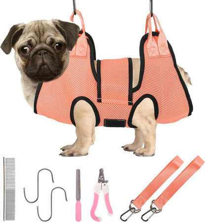 PatiencET Dog Grooming Hammock, Pet Grooming Hammock for Cats & Dogs with Security Strap, Dog Sling for Nail Trimming with Nail Clippers/Trimmer, Nail File, Pet Comb(Pink S)