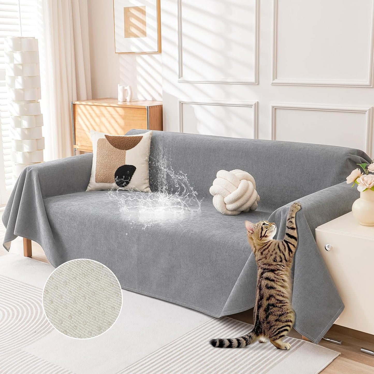 Deep Dream Cat-Scratch Resistant Couch Cover, Waterproof Sofa Cover for 3 Cushion Couch Washable, Pet Friendly Couch Protectors Anti Slip Thickened Love Seat Slipcovers for Pets, 71" x 118", Dark Grey