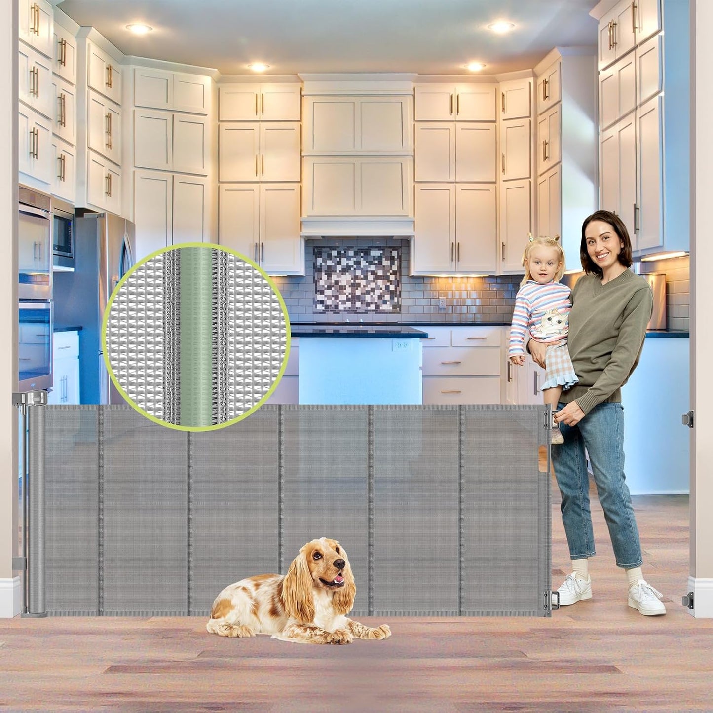 Reinforced 80 Inch Retractable Baby Gate Extra Wide Baby Gate for Wide Openings, Indoor/Outdoor Retractable Dog Gate for Doorway, Mesh Dog Gate Indoor Prevent Babies/Pets from Crawling Under, Black