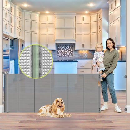 Reinforced 80 Inch Retractable Baby Gate Extra Wide Baby Gate for Wide Openings, Indoor/Outdoor Retractable Dog Gate for Doorway, Mesh Dog Gate Indoor Prevent Babies/Pets from Crawling Under, Black