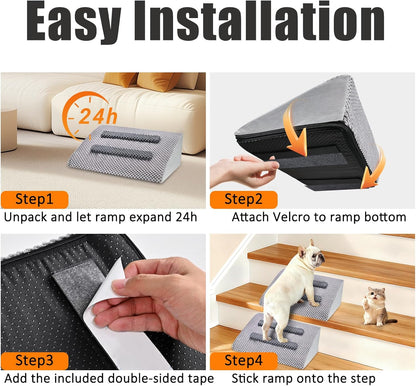 Dog Ramp for Stairs with Anti-Slip Bump for Small & Senior Dogs and Cats – Stair Wedges for Dogs with Gentle Slope, Pet Ramp with Washable Cover & Self-Sticky Pads for Safe Climbing (Gray, 6 Pack)