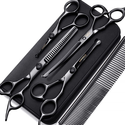 Gimars Titanium Coated Professional 6 in 1 4CR Stainless Steel Dog Grooming Scissors with Safety Round Tip, Heavy Duty Pet Grooming Scissor for Dogs, Cats and Other Animals