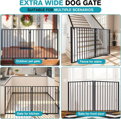 Snagle Paw Extra Wide Dog Gate,Free Standing Dog Fence with Door, Up to 104 Inch Wide Pet Gate with Support Feet for Stairs, Hallways, Doorways, Yard (Black, 4 Panels)