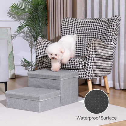 Foldable Dog Stairs/Steps 2-Tier Pet Steps Storage and Adjustable Steps for Small Medium Dogs Pet Steps Storage Stepper for High Beds Sofa Pet Dog Cat