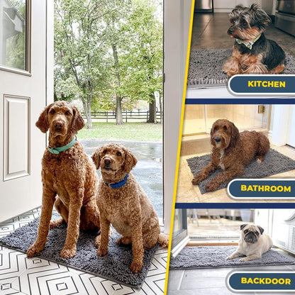 Muddy Mat® Pack of 3 Highly Absorbent Microfiber Dog Door Mat and Pet Rug, Non Slip Thick Washable Area Mat Soft Chenille for Kitchen Bathroom Bedroom and Outdoor - Beige Small, Medium & Large